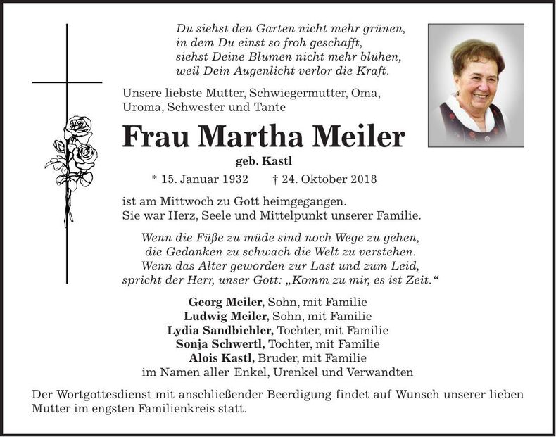 Traueranzeige Martha Meiler