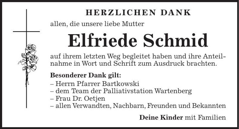 Traueranzeige Elfriede Schmid