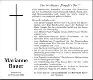 Traueranzeige Marianne Bauer