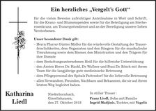 Traueranzeige Katharina Liedl