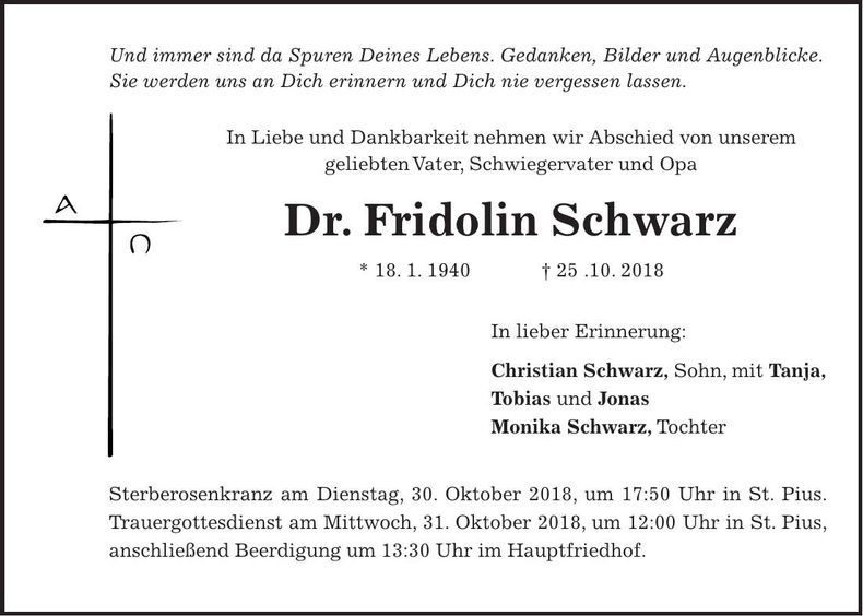 Traueranzeige Friedolin Schwarz