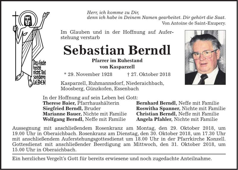 Traueranzeige Sebastian Berndl