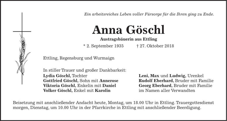 Traueranzeige Anna Göschl