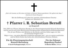 Traueranzeige Pfarrer i. R. Sebastian Berndl