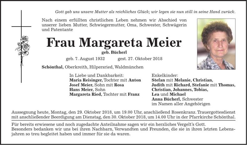 Traueranzeige Margareta Meier
