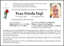 Traueranzeige Frieda Vogl