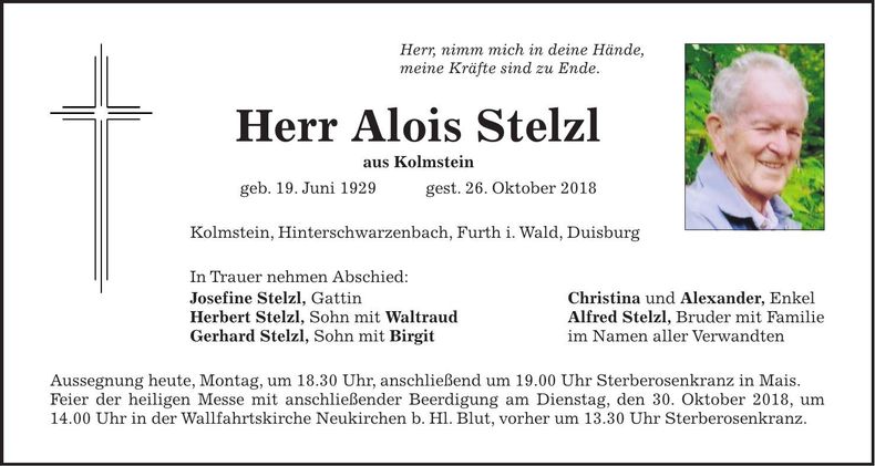 Traueranzeige Alois Stelzl