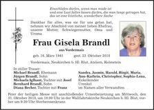 Traueranzeige Gisela Brandl