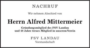Traueranzeige Alfred Mittermeier