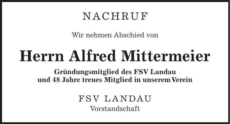 Traueranzeige Alfred Mittermeier