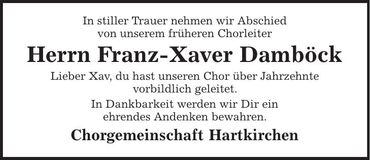 Traueranzeige Franz-Xaver Damböck