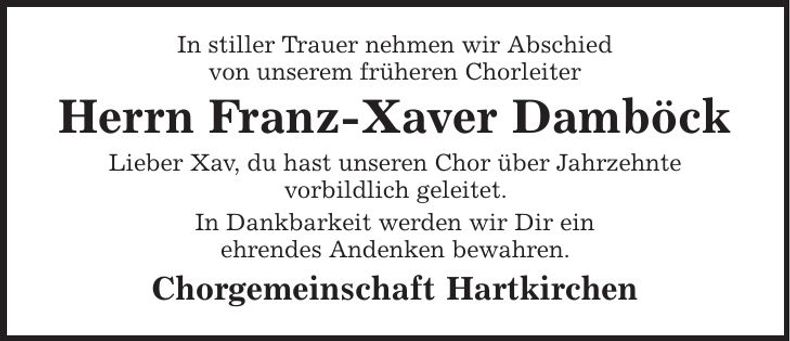 Traueranzeige Franz-Xaver Damböck