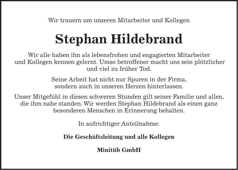 Traueranzeige Stephan Hildebrand