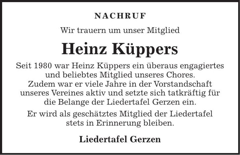 Traueranzeige Heinz Küppers