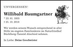 Traueranzeige Willibald Baumgartner