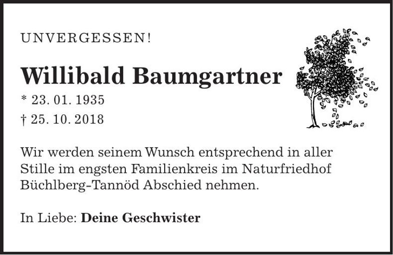 Traueranzeige Willibald Baumgartner