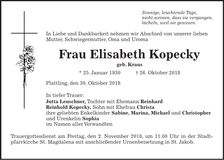 Traueranzeige Elisabeth Kopecky