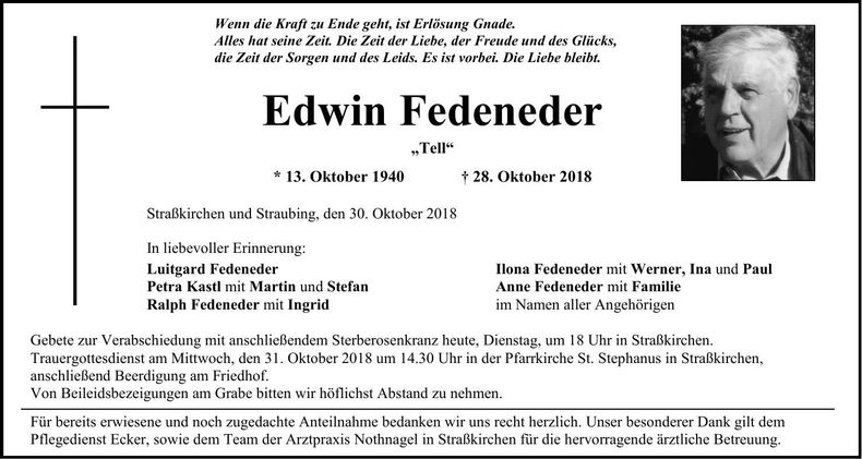 Traueranzeige Edwin Fedeneder