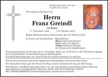 Traueranzeige Franz Greindl