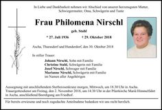 Traueranzeige Philomena Nirschl