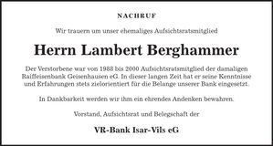 Traueranzeige Lambert Berghammer