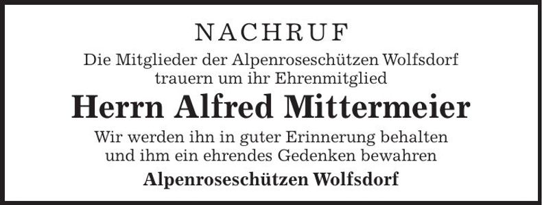 Traueranzeige Alfred Mittermeier