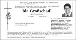 Traueranzeige Ida Großschädl