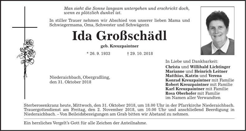 Traueranzeige Ida Großschädl