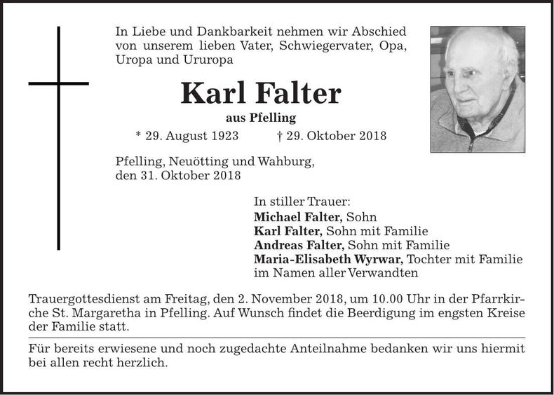 Traueranzeige Karl Falter
