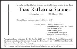 Traueranzeige Katharina Staimer