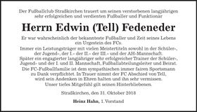 Traueranzeige Edwin Fedeneder