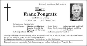 Traueranzeige Franz Pongratz