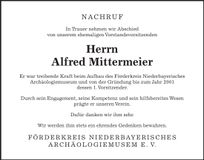 Traueranzeige Alfred Mittermeier