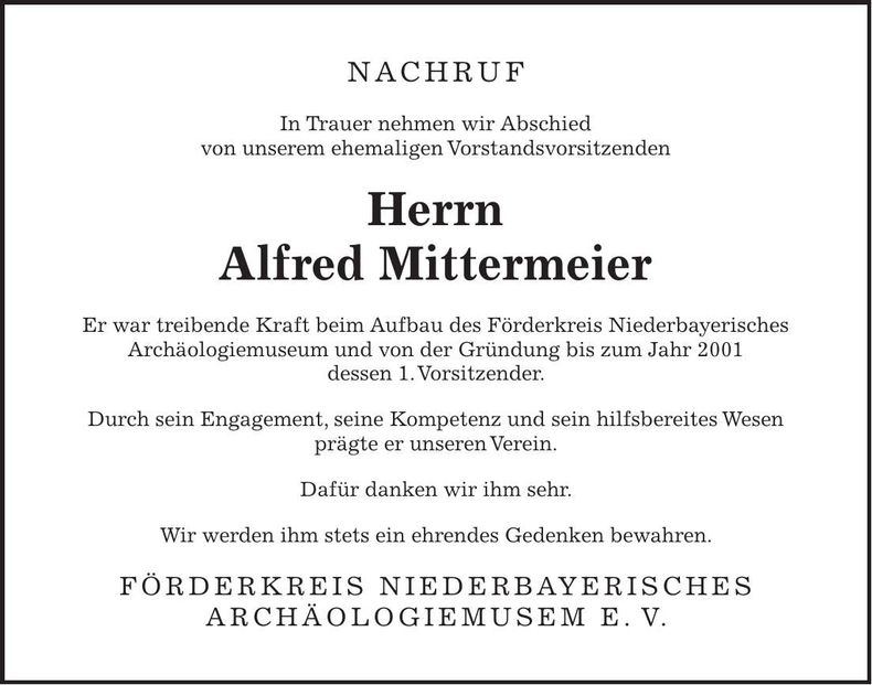 Traueranzeige Alfred Mittermeier