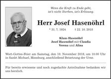 Traueranzeige Josef Hasenöhrl