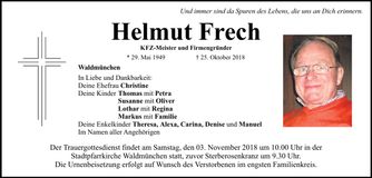 Traueranzeige Helmut Frech