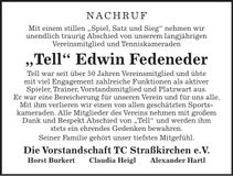 Traueranzeige "Tell" (Edwin) Fedeneder