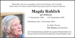 Traueranzeige Magda Kuhlich