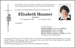 Traueranzeige Elisabeth Haumer