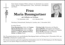 Traueranzeige Maria Baumgartner