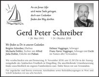 Traueranzeige Gerd Peter Schreiber