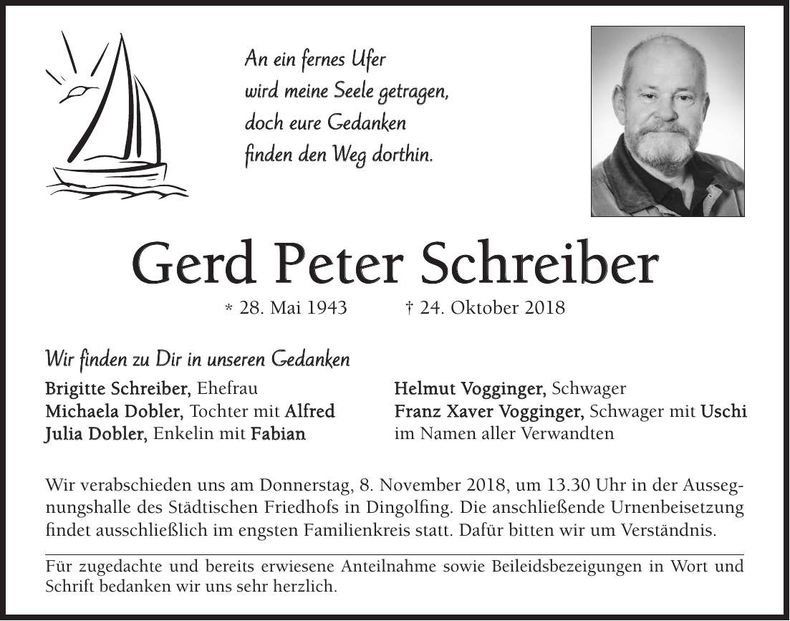 Traueranzeige Gerd Peter Schreiber