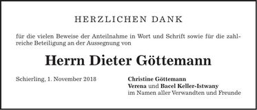 Traueranzeige Dieter Göttemann