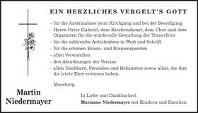 Traueranzeige Martin Niedermayer