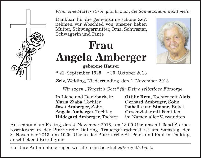 Traueranzeige Angela Amberger