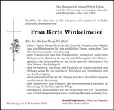 Traueranzeige Berta Winkelmeier