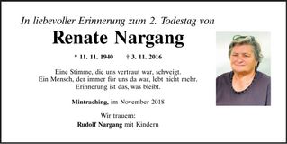 Traueranzeige Renate Nargang