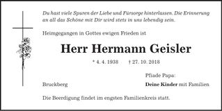 Traueranzeige Hermann Geisler