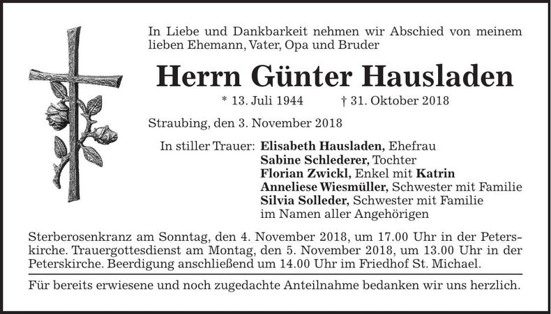 Traueranzeige Günther Hausladen
