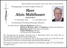 Traueranzeige Alois Mühlbauer